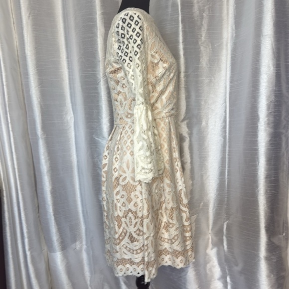 Eliza J Women’s 6 Layered Lacy Back Zip Pleated Flounce 3/4 Sleeves Mini Dress - Picture 3 of 9